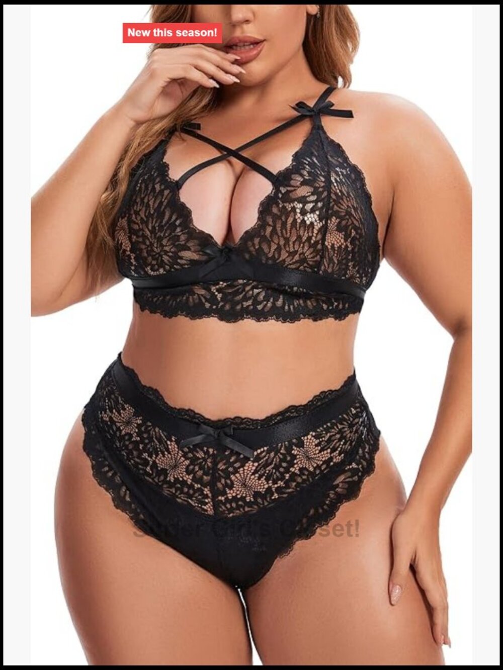 Plus Size Lace Lingerie Set, Criss-Cross Bralette & High Waist Panty, Sexy 2